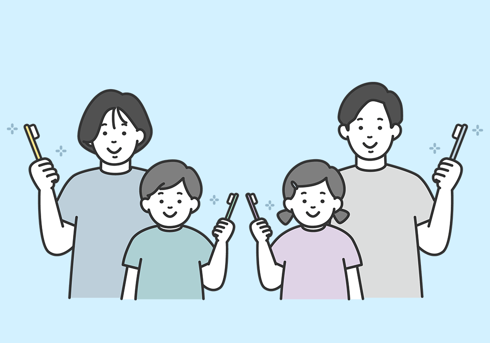 歯ブラシを持つ家族